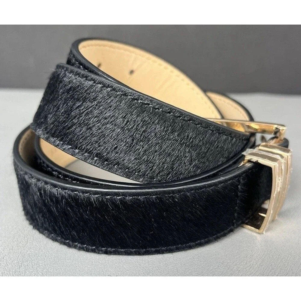 Vtg BANANA REPUBLIC COWHAIR COWHIDE WESTERN Leather Belt Woman XL Black USA
